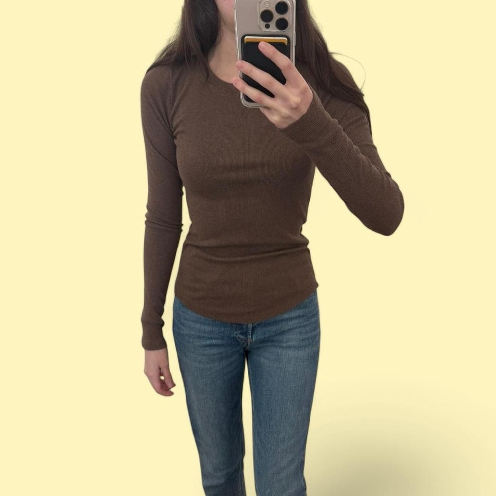 artizia brown crew neck long sleeve top